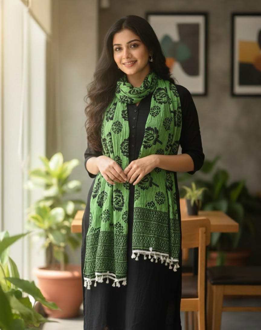 Bagh Green Block — Block Print dupatta