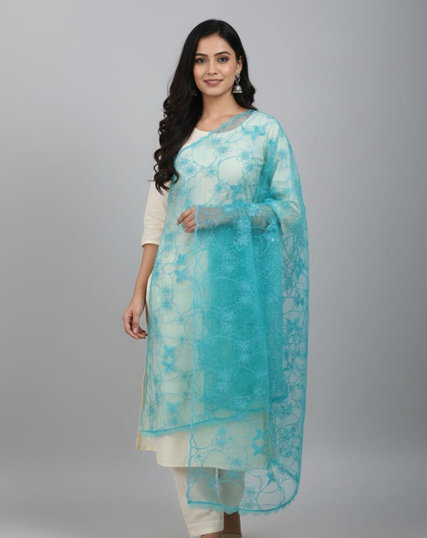 Turquoise organza dupatta